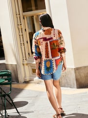Multicoloured Pineapple Placement Print Relaxed Long Sleeve Cotton Lightweight Shirt - Image 2 of 8