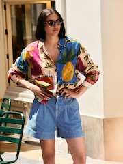 Multicoloured Pineapple Placement Print Relaxed Long Sleeve Cotton Lightweight Shirt - Image 3 of 8