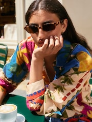 Multicoloured Pineapple Placement Print Relaxed Long Sleeve Cotton Lightweight Shirt - Image 5 of 8