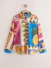 Multicoloured Pineapple Placement Print Relaxed Long Sleeve Cotton Lightweight Shirt - Image 6 of 8