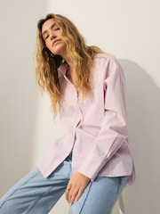 Blue/Pink Pastel Stripe Girlfriend Oversized Long Sleeve Shirt - Image 4 of 8
