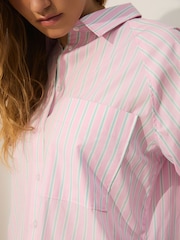 Blue/Pink Pastel Stripe Girlfriend Oversized Long Sleeve Shirt - Image 5 of 8