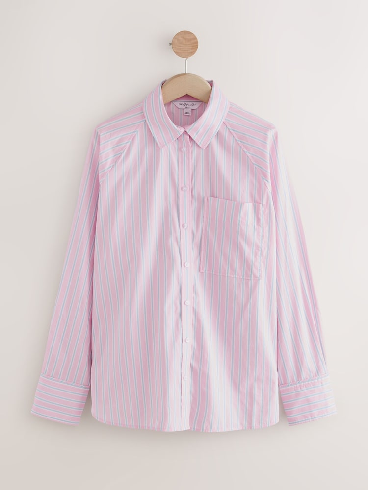 Buy Blue/Pink Pastel Stripe Girlfriend Oversized Long Sleeve Shirt