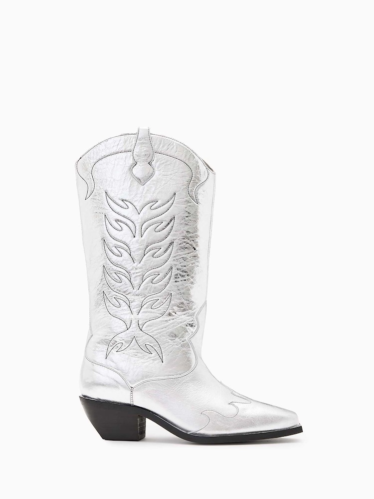 AllSaints Silver Dolly Boots - Image 1 of 5