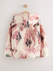 Ecru/Pink Abstract Hooded Zip Borg Fleece Jacket (3-16yrs) - Image 6 of 8