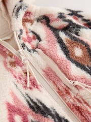 Ecru/Pink Abstract Hooded Zip Borg Fleece Jacket (3-16yrs) - Image 8 of 8