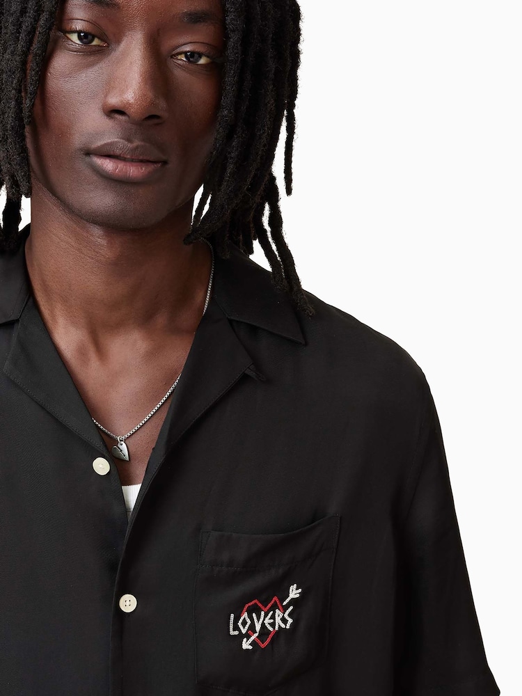 AllSaints Black Lovers Short Sleeve Shirt - Image 6 of 8