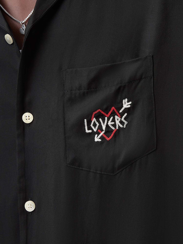 AllSaints Black Lovers Short Sleeve Shirt - Image 7 of 8