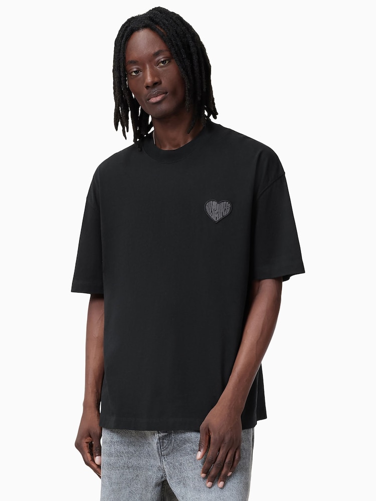 AllSaints Black 100% Organic Cotton Lover Short Sleeve Crew T-Shirt - Image 1 of 7 AllSaints Black 100% Organic Cotton Lover Short Sleeve Crew T-Shirt - Image 1 of 7
