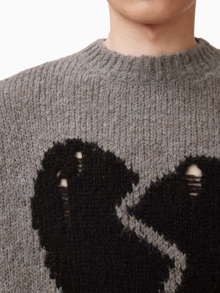 AllSaints Grey Luvheart Crew Jumper - Image 2 of 8