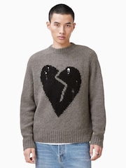 AllSaints Grey Luvheart Crew Jumper - Image 3 of 8