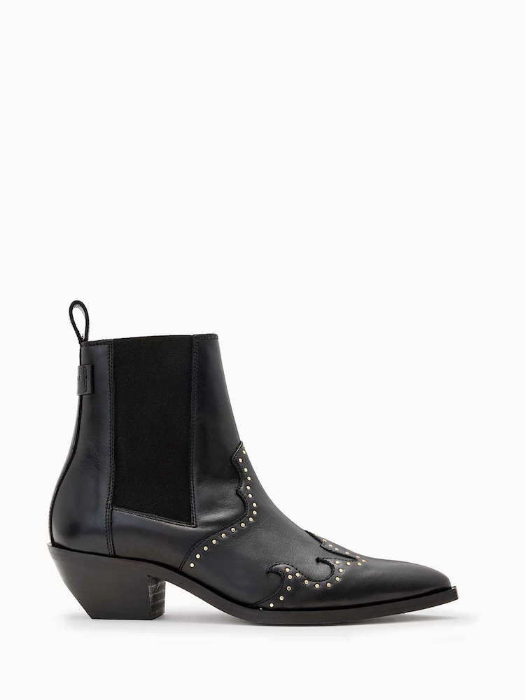 AllSaints Black Denver Stud Boots - Image 1 of 5