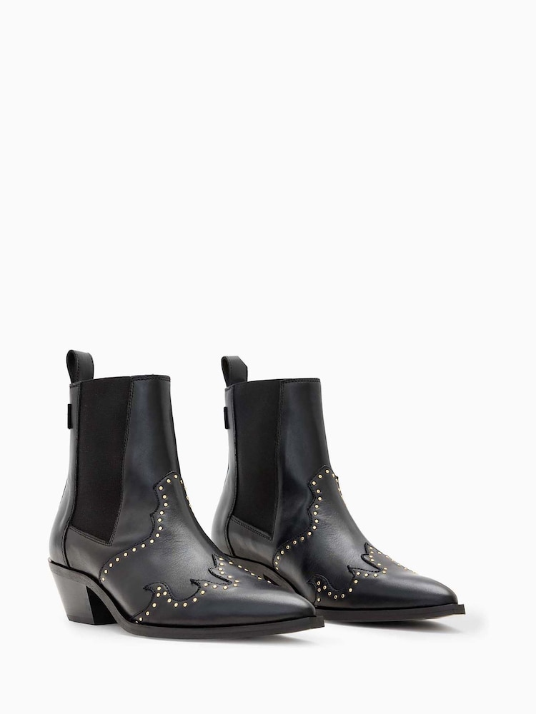 AllSaints Black Denver Stud Boots - Image 2 of 5