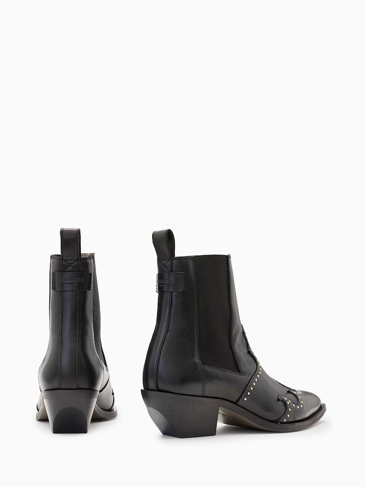 AllSaints Black Denver Stud Boots - Image 3 of 5