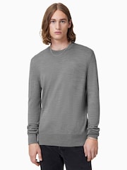 AllSaints Fossil Grey Mode Merino Crew Jumper - Image 1 of 6