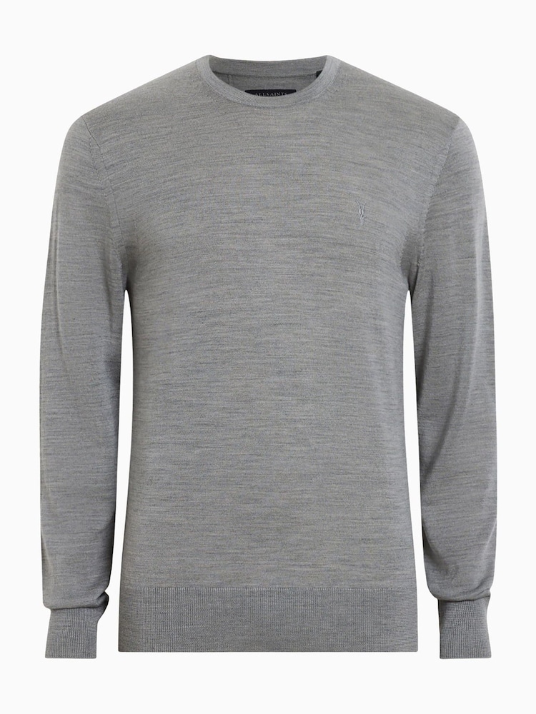 AllSaints Fossil Grey Mode Merino Crew Jumper - Image 6 of 6