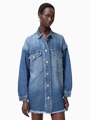 AllSaints Blue Faye Snap Dress - Image 2 of 8