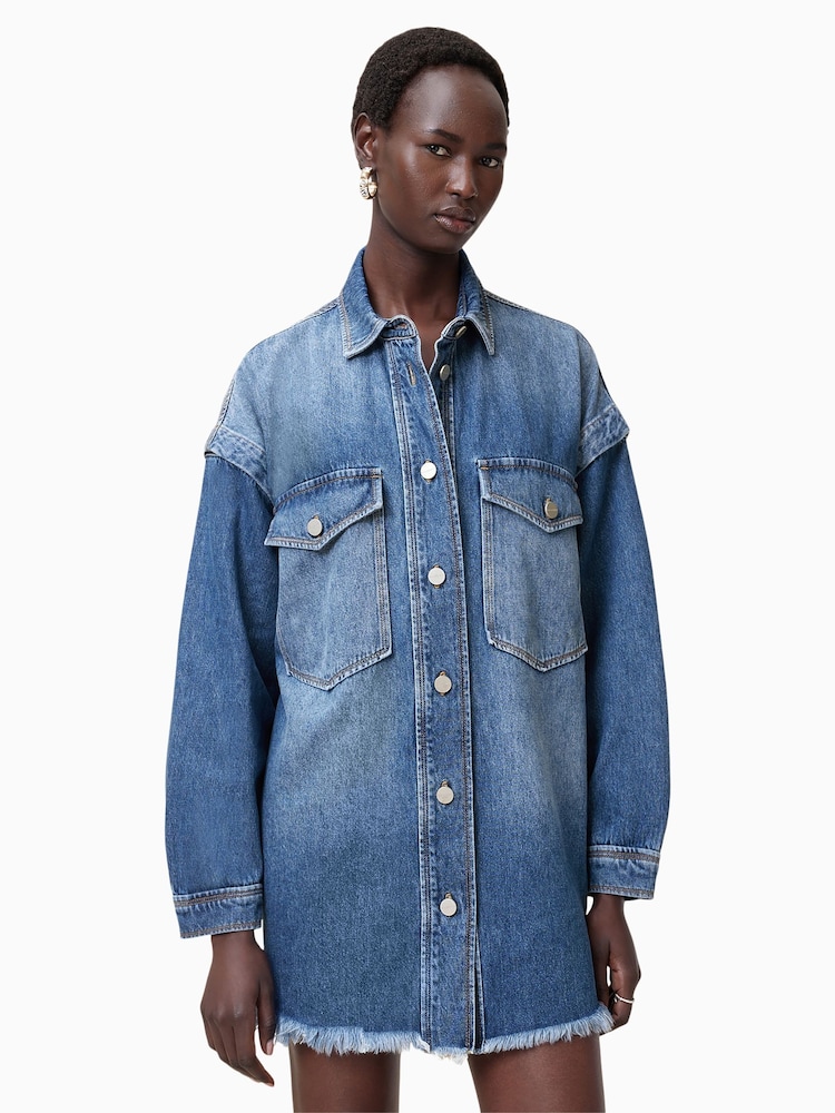 AllSaints Blue Faye Snap Dress - Image 2 of 8