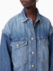 AllSaints Blue Faye Snap Dress - Image 3 of 8