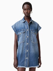 AllSaints Blue Faye Snap Dress - Image 4 of 8