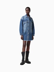 AllSaints Blue Faye Snap Dress - Image 6 of 8