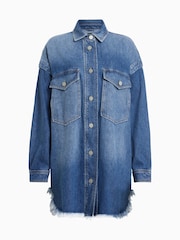 AllSaints Blue Faye Snap Dress - Image 8 of 8