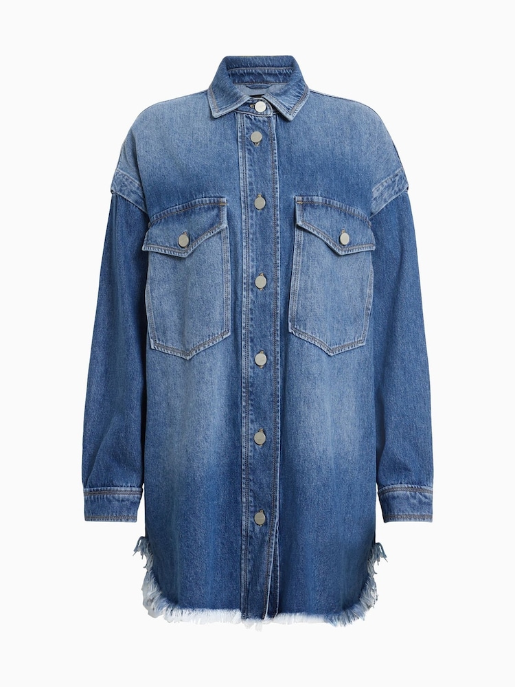 AllSaints Blue Faye Snap Dress - Image 8 of 8