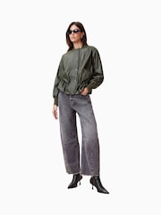 AllSaints Green Sofi Leather Bomber Jacket - Image 10 of 11