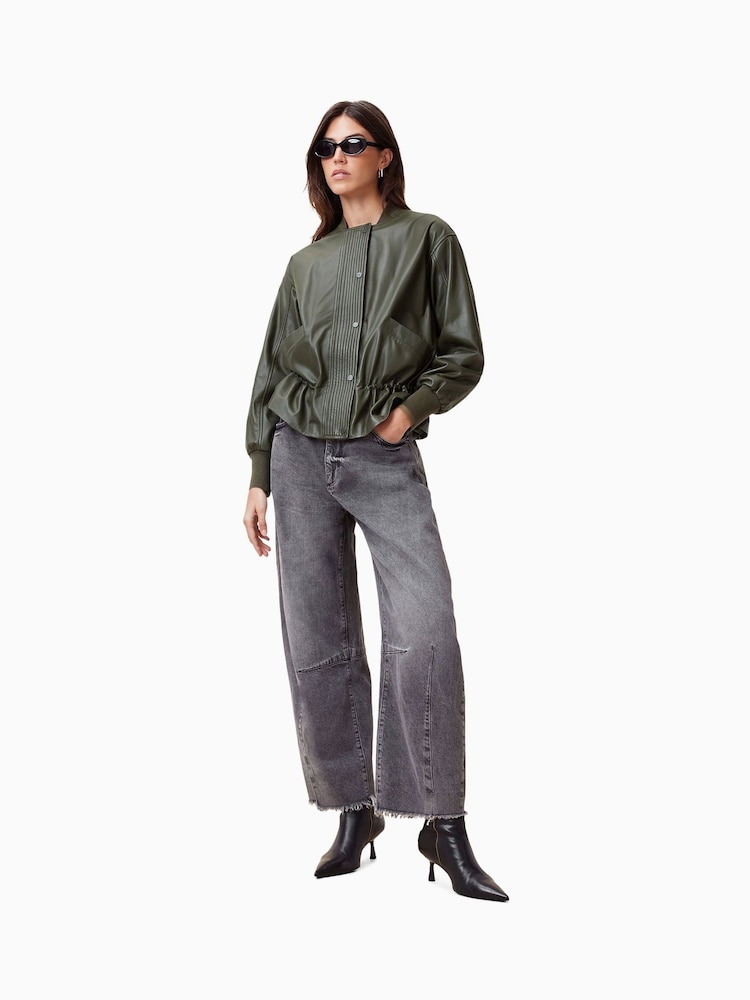 AllSaints Green Sofi Leather Bomber Jacket - Image 10 of 11