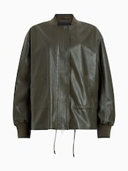 AllSaints Green Sofi Leather Bomber Jacket - Image 11 of 11