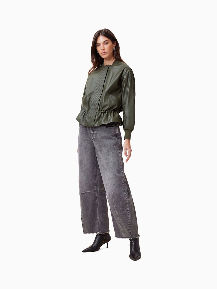 AllSaints Green Sofi Leather Bomber Jacket - Image 2 of 11