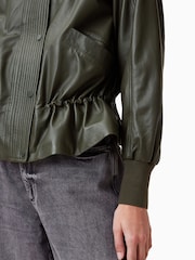 AllSaints Green Sofi Leather Bomber Jacket - Image 3 of 11