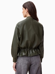AllSaints Green Sofi Leather Bomber Jacket - Image 5 of 11