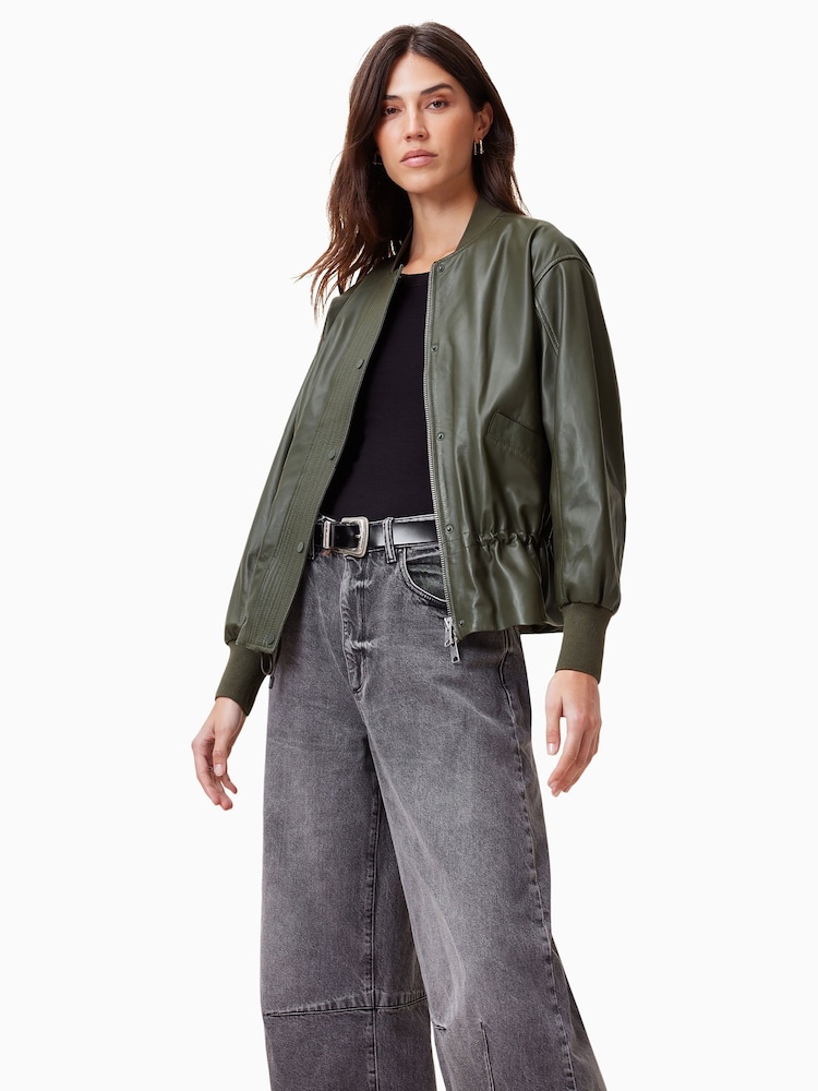 AllSaints Green Sofi Leather Bomber Jacket - Image 6 of 11