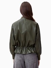 AllSaints Green Sofi Leather Bomber Jacket - Image 7 of 11