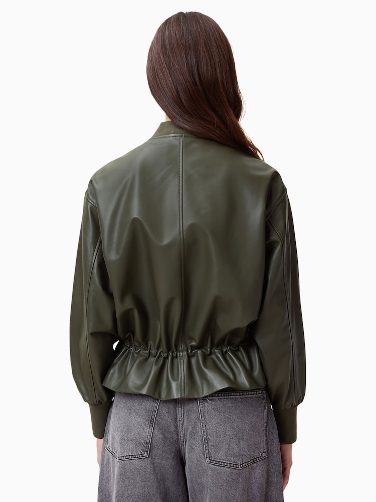 AllSaints Green Sofi Leather Bomber Jacket - Image 7 of 11