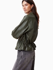 AllSaints Green Sofi Leather Bomber Jacket - Image 8 of 11