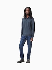 AllSaints Blue Mode Merino Long Sleeve Polo Shirt - Image 1 of 5