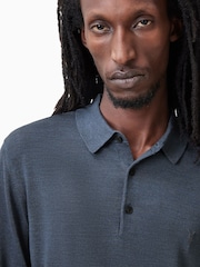 AllSaints Blue Mode Merino Long Sleeve Polo Shirt - Image 2 of 5