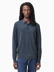 AllSaints Blue Mode Merino Long Sleeve Polo Shirt - Image 3 of 5
