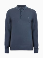 AllSaints Blue Mode Merino Long Sleeve Polo Shirt - Image 5 of 5