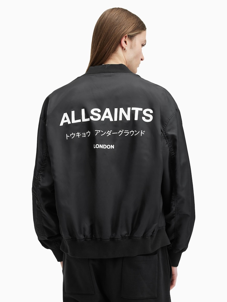 AllSaints Black Underground Bomber Jacket - Image 2 of 6