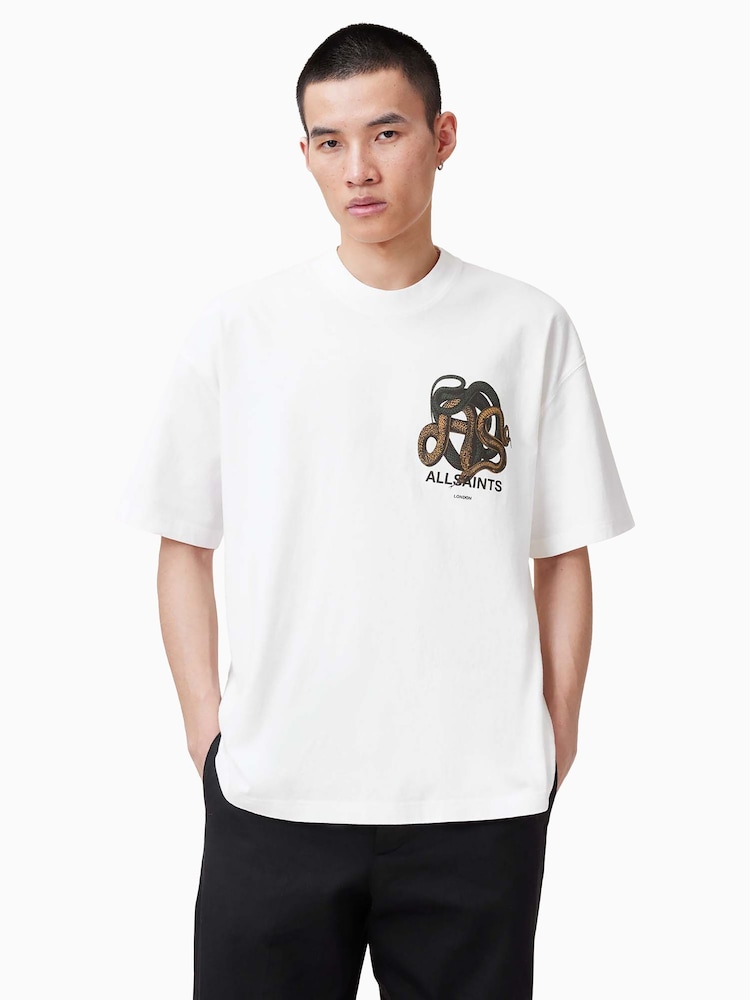 AllSaints White Reticulate Short Sleeve Crew T-Shirt - Image 1 of 7