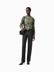 AllSaints Green Hanako Mesh Top - Image 1 of 8