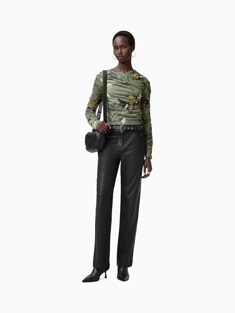AllSaints Green Hanako Mesh Top - Image 1 of 8