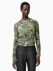 AllSaints Green Hanako Mesh Top - Image 4 of 8