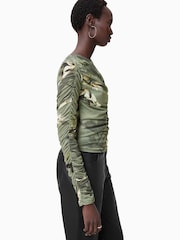 AllSaints Green Hanako Mesh Top - Image 5 of 8
