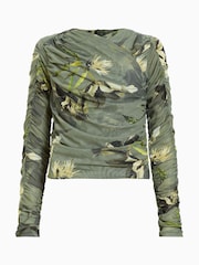 AllSaints Green Hanako Mesh Top - Image 7 of 8