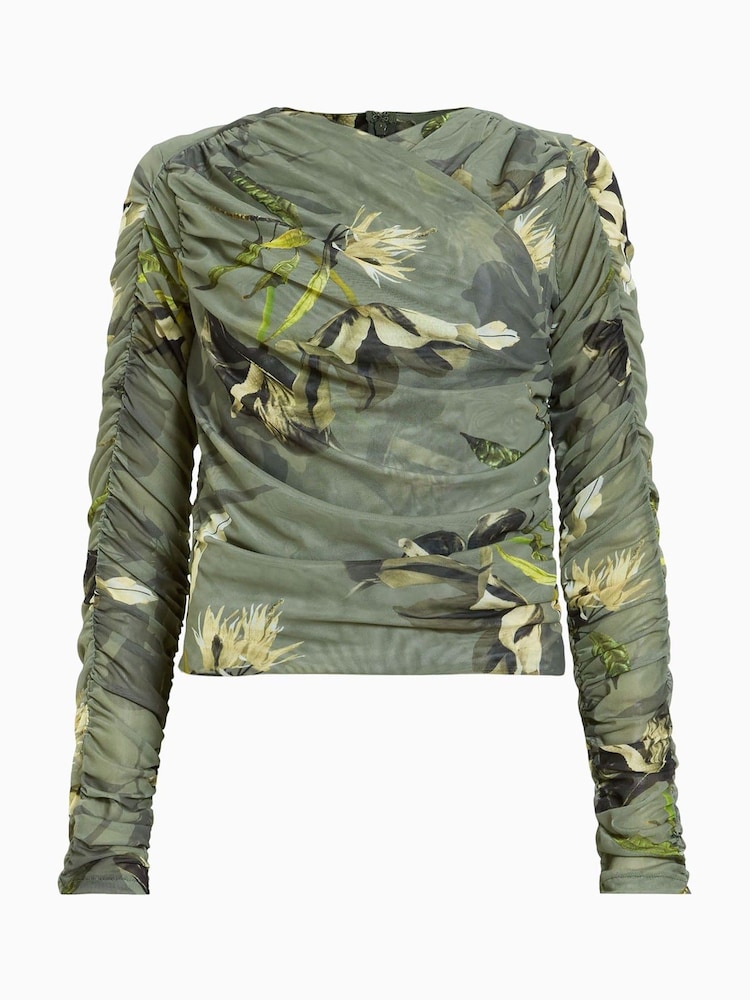 AllSaints Green Hanako Mesh Top - Image 7 of 8