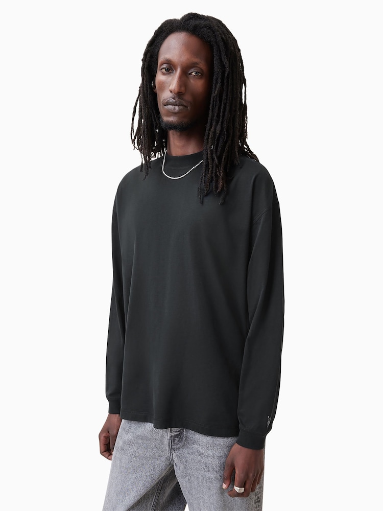 AllSaints Black Finn Long Sleeve Crew T-Shirt - Image 2 of 5